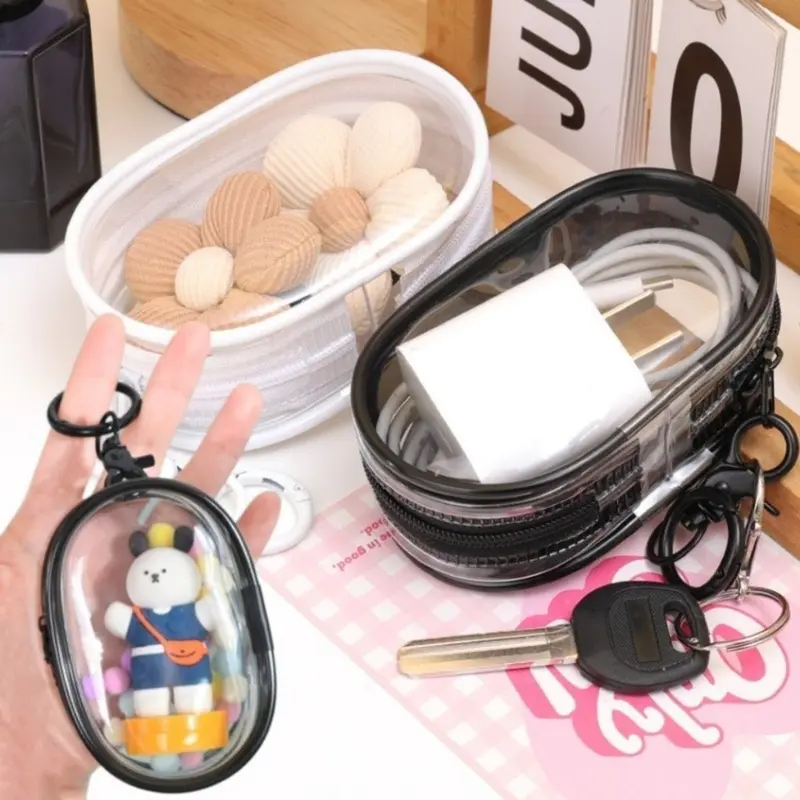 [Ready Stock] Kotak Penyimpanan Kabel Data Transparan, Penutup Pelindung Kabel Portabel, Tas Penyimpanan Headset Perjalanan Luar Ruangan, Tas Penyimpanan Bulat Kabel Data 0