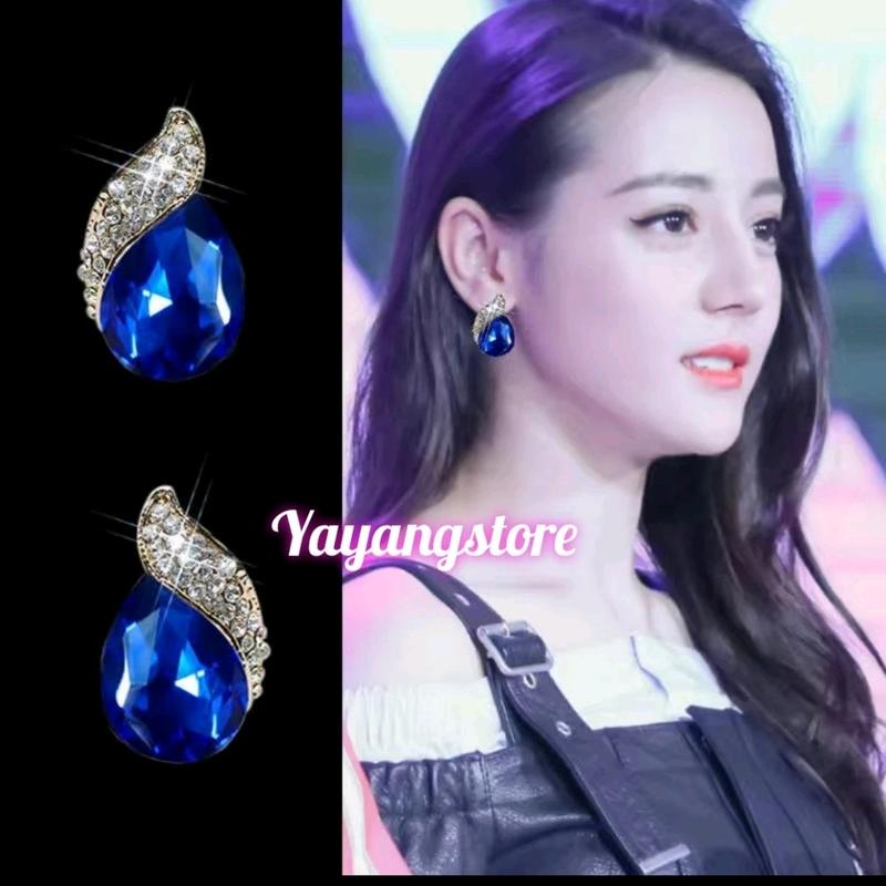 Anting Permata Blue Sapphire Korea Import Perempuan 0