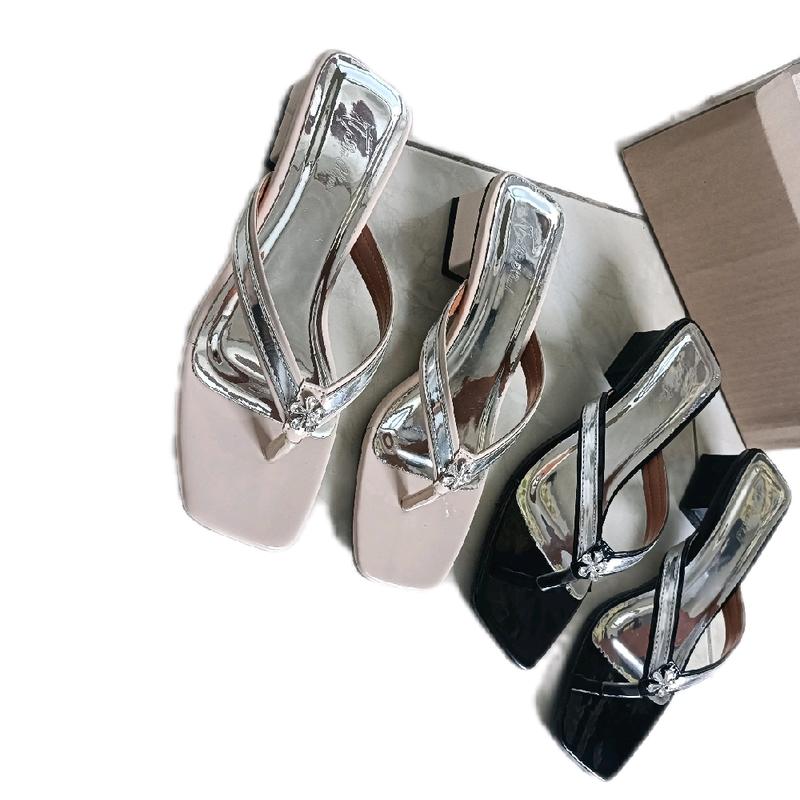 Guốc X061 Guốc Kẹp Cao 3Cm  Khóa Bông Mai Kết hợp đường Viền DéP Nữ Hoa Sandal Đế Bằng 7