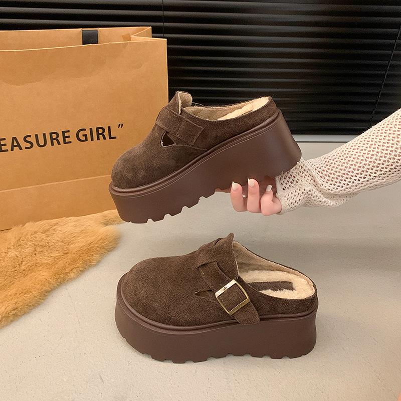 Dép sục nữ đế lót lông cừu chất da đẹp đế cao 6cm kiểu dáng mới 2024 Full Box DéP Cao Su GiàY Shoes