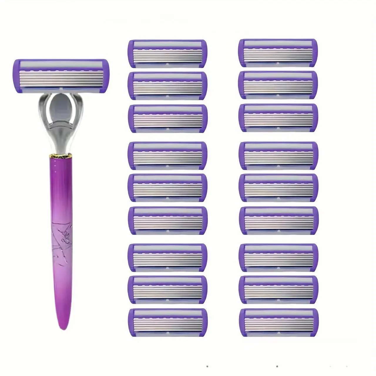 Stainless Steel Manual Razor Set, 1 Set Handle Replacement Blades, Personal Care Tool for Women, Suitable for All Skin Types