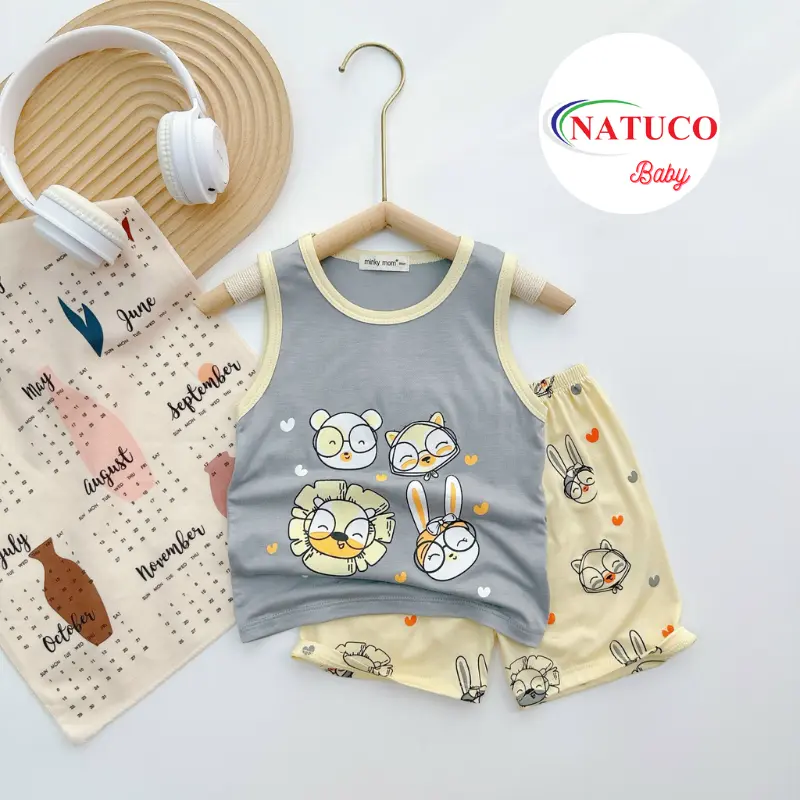 Bộ Quần Áo Ba Lỗ Trẻ Em Hiệu MINKY MOM Vải Thun Lạnh Mềm Mát In Hình Động Vật Cho Bé 0-8 Tuổi (8-27kg) BL-IN74 7