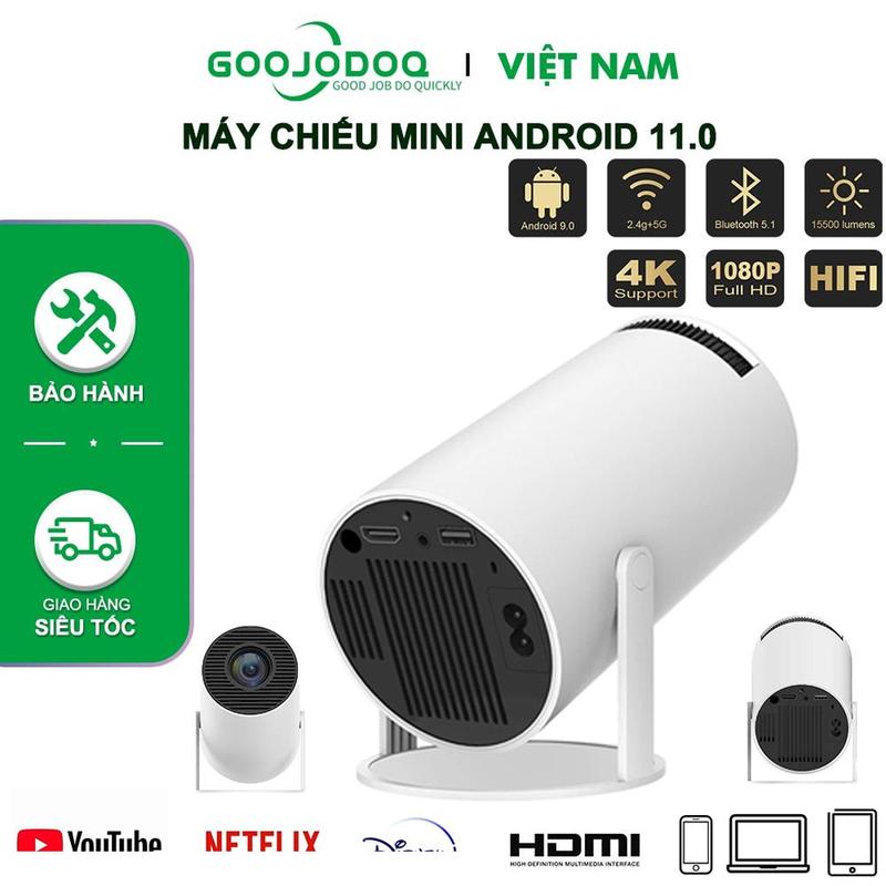 Máy chiếu mini Goojodoq H300 4K Full HD Android 11.0 Xoay 180 Bluetooth WiFi 5g Văn phòng tại nhà Sử dụng ngoài trời Projector Led