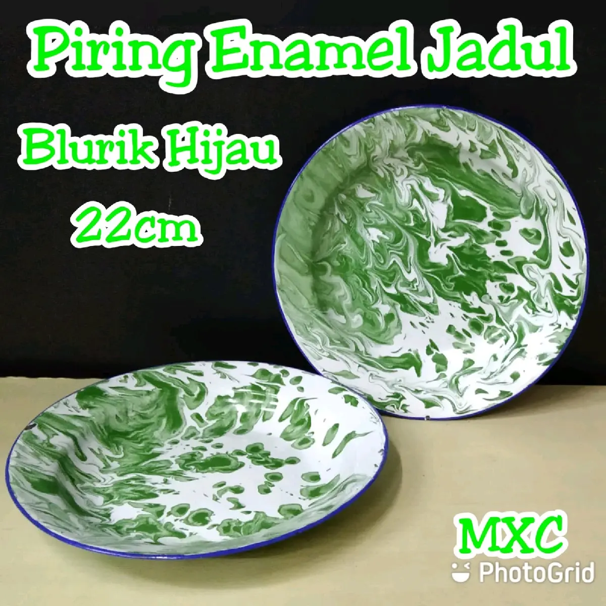 MJT Piring seng blurik piring enamel lurik piring jadul loreng hijau 22cm