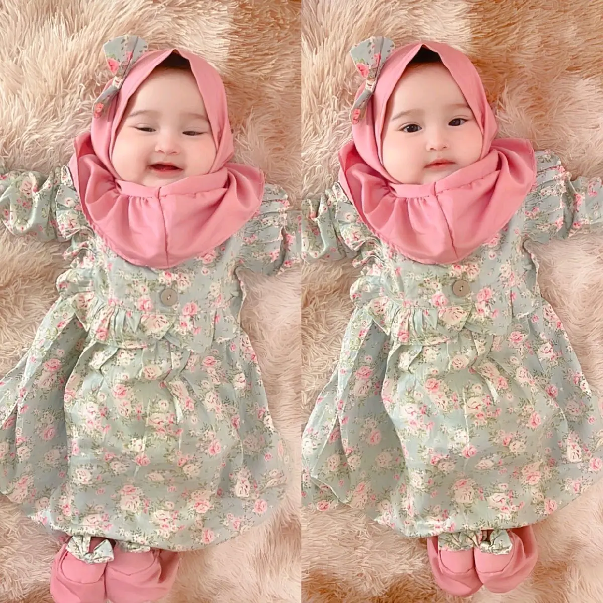 Gamis bayi Perempuan newborn 0 12 bulan | Baju muslim bayi Perempuan Set hijab