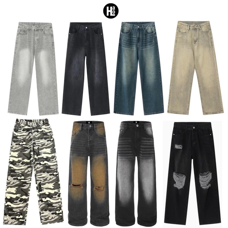 [ĐỘC QUYỀN LIVE] QUẦN JEANS MÀU - Quần jeans wash nhiều màu ông rộng unisex form wide leg phủ gót chùm giày - halo kaki Nam Menswear Có Túi Ong