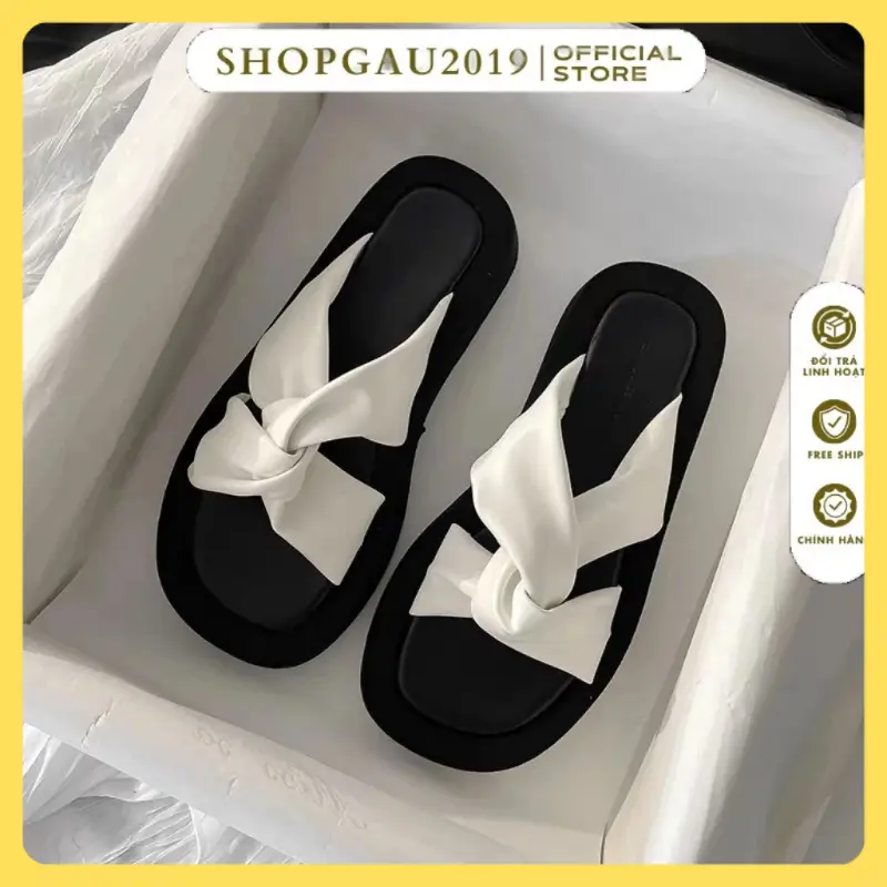 Dép nữ quai xoắn chéhàn Quốc EMY cao 2p xinh xắn - form nhỏ lấy tăng lên 1 size Shoes DéP GiàY
