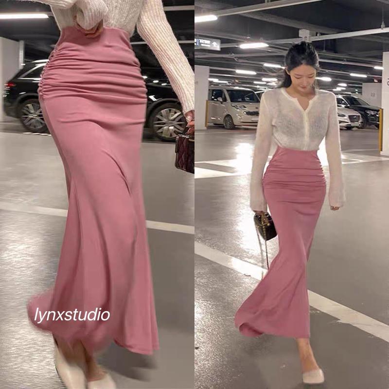  Chân váy đuôi cá ,dáng dài  thiết kế mặc Được  hai kiểu xếp ly trước  hoặc dúm sau   rễ phối Đồ  cạp chun co zãn freesize từ 40 - 65kg lynxstudio 