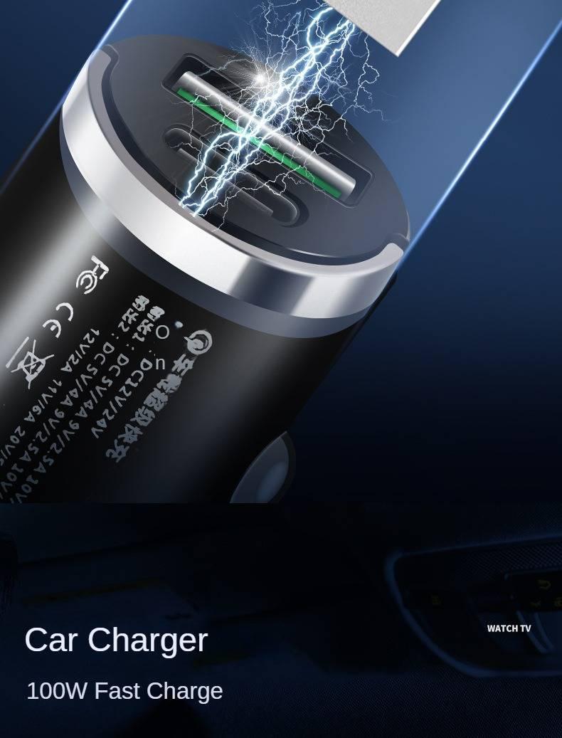 Product Introduction of 100W Mini Car  Charger , Car 12V/24V Converter Plug , Car    Usb Expansion Plug For iPhone / Oneplus  /Samsung / Vivo /Oppo /Huawei /Glory Mini Invisible Dual Port Car Charger car  charger fast charging 12