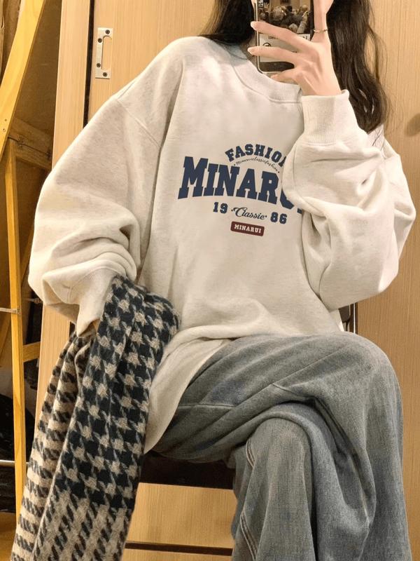 REWSHOP Áo Sweater nỉ bông in chữ MINARUS - áo from rộng unisex thích hợp mặc thu đông Menswear 5