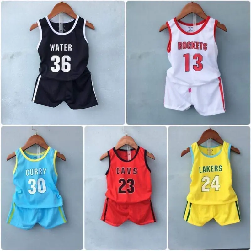 [HỖ TRỢ PHÍ SHIP] Combo 5 bộ quần áo trẻ em ba lỗ bóng rổ cho bé 3-12kg -  chất vải Cotton Thun 0