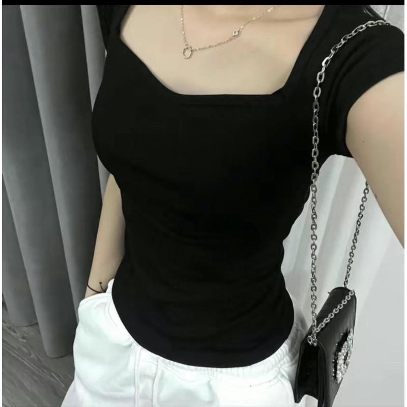🌸elephant🌸Áo Croptop Tay Ngắn Dáng Cúp Ngực Cổ Thuyền Ôm Body Nữ 7