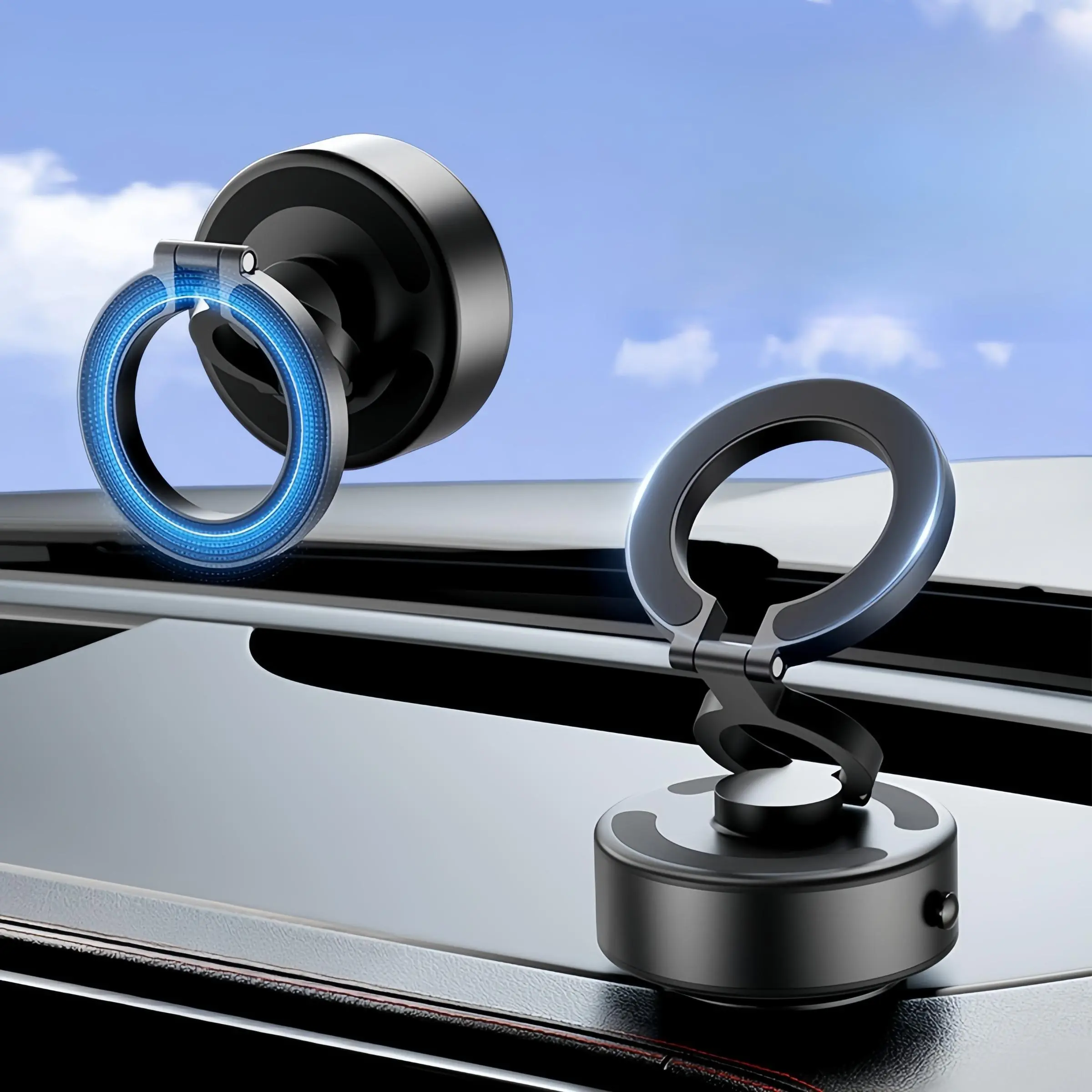 Magnetic Car Phone Holder, 360° Base Foldable Magnetic Car Phone Holder, Universal Car Interior Accessories for iPhone & Android Phones