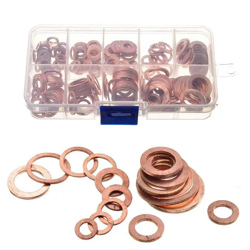Copper Washer Set, Copper Gasket Set with Storage Box, Durable Gasket Set for Boat, DIY Projects, General Hardware Accessories 0