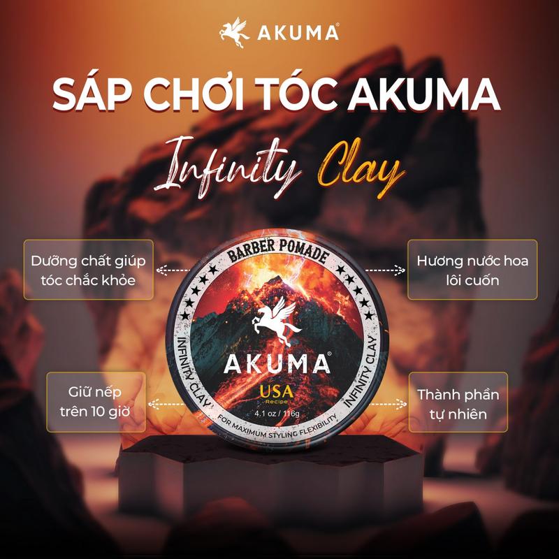Sáp Vuốt Tóc AKUMA  Infinity Clay - Hàng Chính Hãng, Giữ Nếp 10h, Hương Nam Lôi Cuốn, Dưỡng Chất Tự Nhiên, Mềm Mịn, Dễ Gội