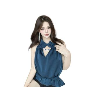 Light Luxury High-End Diamond-Studded Backless Halter Neck Camisole Summer Satin Loose Sleeveless Outerwear Pure Desire Fashionable Top Clothes Womenswear