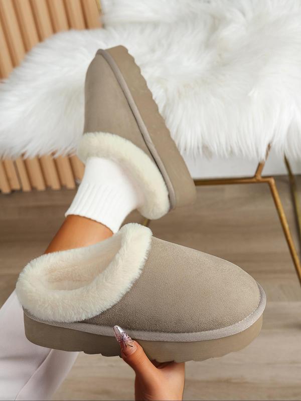 Solid Color Plush Platform Slide Slippers, 2024 Soft Fluffy Thick Soled Bedroom Slippers, Warm Matching Home Slippers Footwear for Girl, Comfort Walking Shoes 2