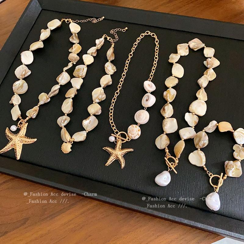 Vòng Cổ Ngọc Trai Sao Biển Vỏ Sò, Thiết Kế Bất Đối Xứng Bao Gồm Vòng Tay Và Nhẫn, Thích Hợp Cho Kỳ Nghỉ Bãi Biển Và Gió, Dây Chuyền Xương Đòn, Giá Cả Phải Chăng, Sang Trọng Và Cao Cấp