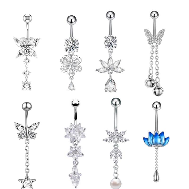 Khuyên rốn dài xinh xắn thân 6-8-10mm(ghi chú nếu lấy thân ngắn 6-8mm)