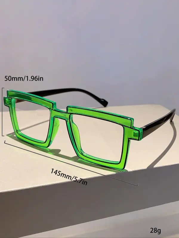 Unisex Simple Style Eyeglasses with Geometric Square Frame & Fashion Line Design, Casual Trendy Eyeglasses for Everyday Use, Fashion Eyeglasses for Outdoor Activities 5
