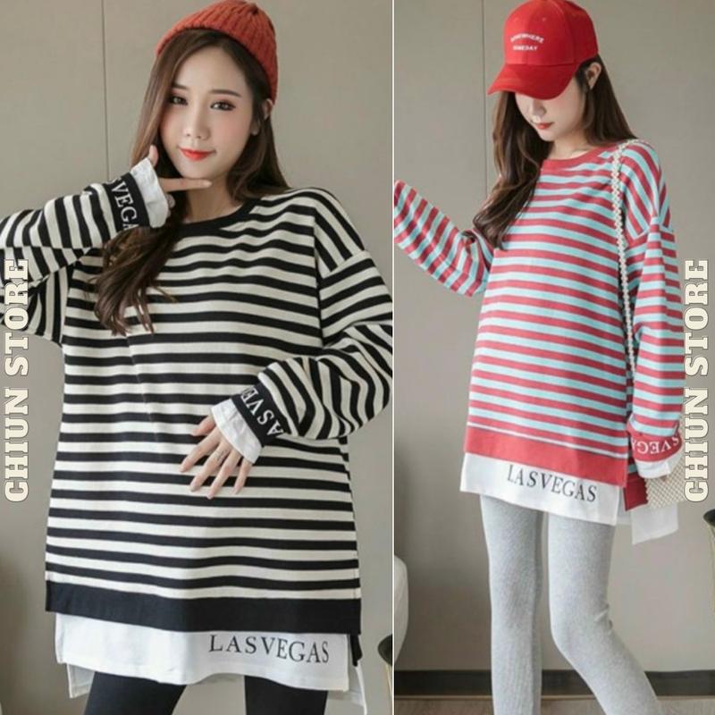 Áo Bầu Dài Tay Kẻ Thu Đông Zip Đẹp B4 Chiun Store - Đầm Bầu Váy Bầu Voi