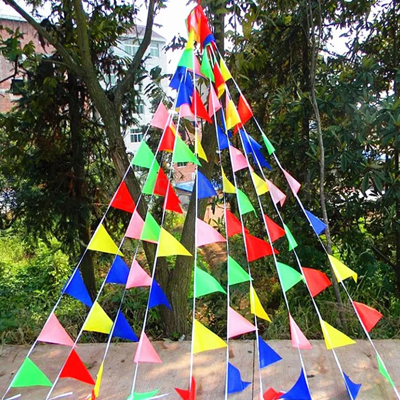 150PCS 80M Warna Warni Bendera Kain Segitiga dekorasi pesta  bunting flag Bendera Hias Festival Bendera Segitiga 5