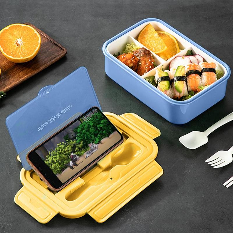 Product Introduction of 3 Compartment Bento Box, 1 Count Leakproof Lunch Box with Knife, Fork and Spoon, Durable Lunch Container for Adults & Teens & Kids 8