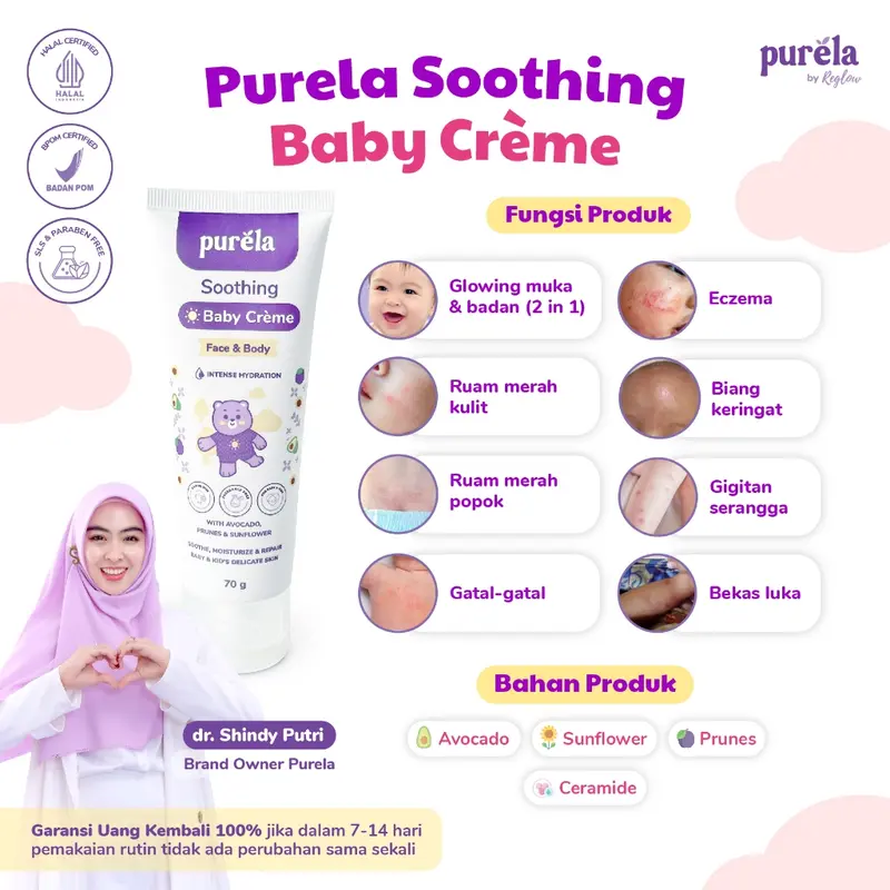 Purela Combo Glowing Skincare Baby Face Cream + Body Lotion Bahan Alami dan Organik Bayi Pembersih 3