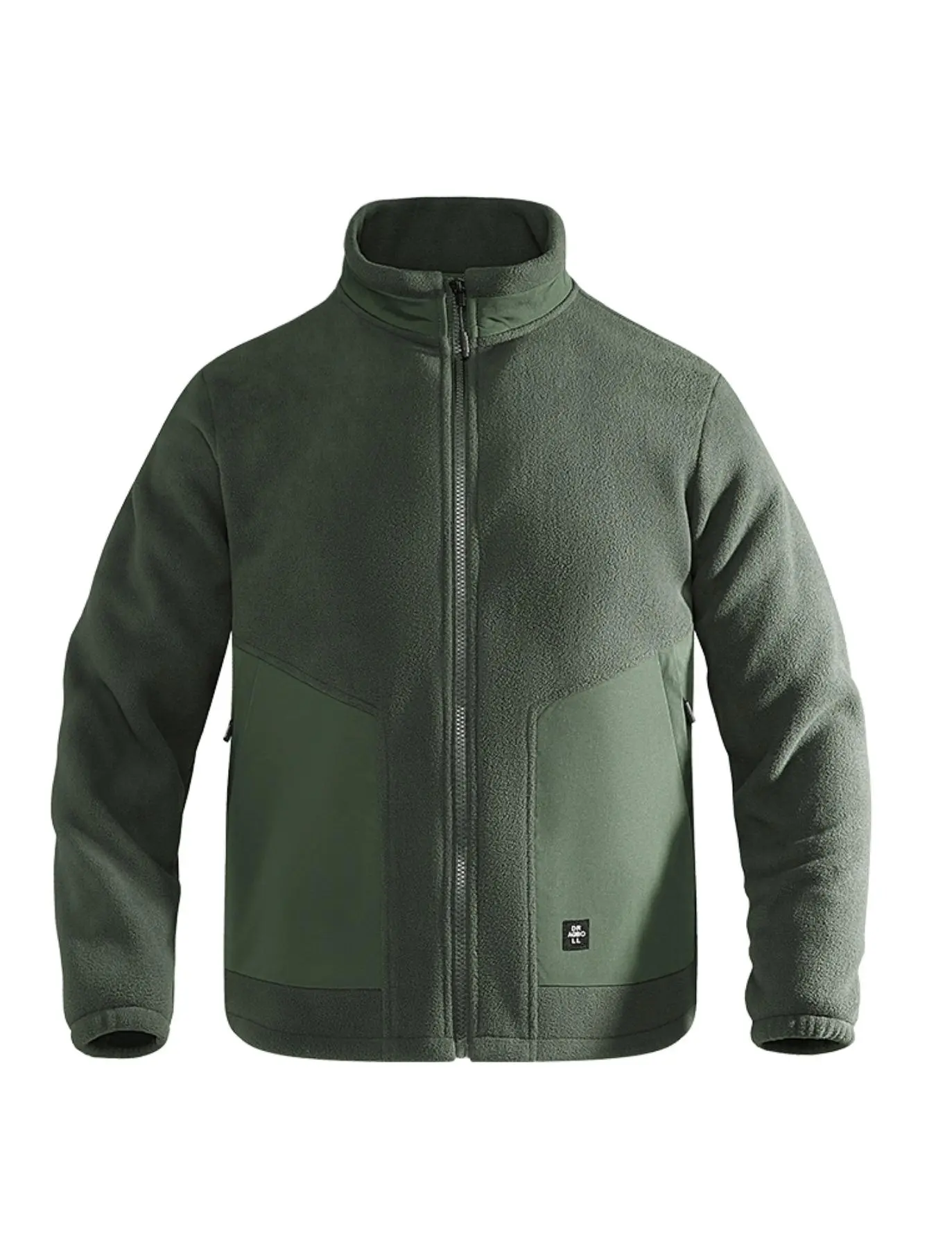 Men's Solid Pocket Zip Up Fleece Jacket, Regular Fit Casual Long Sleeve Stand Collar Outerwear for Fall & Winter, Men's Clothes for Daily Wear