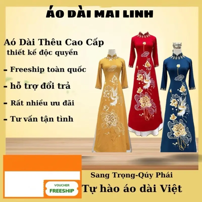 Áo dài mẹ sui cho mẹ thêu hoa sen đính kết thủ công, chất liệu mango thấm hút mồ hôi, co giãn 4 chiề