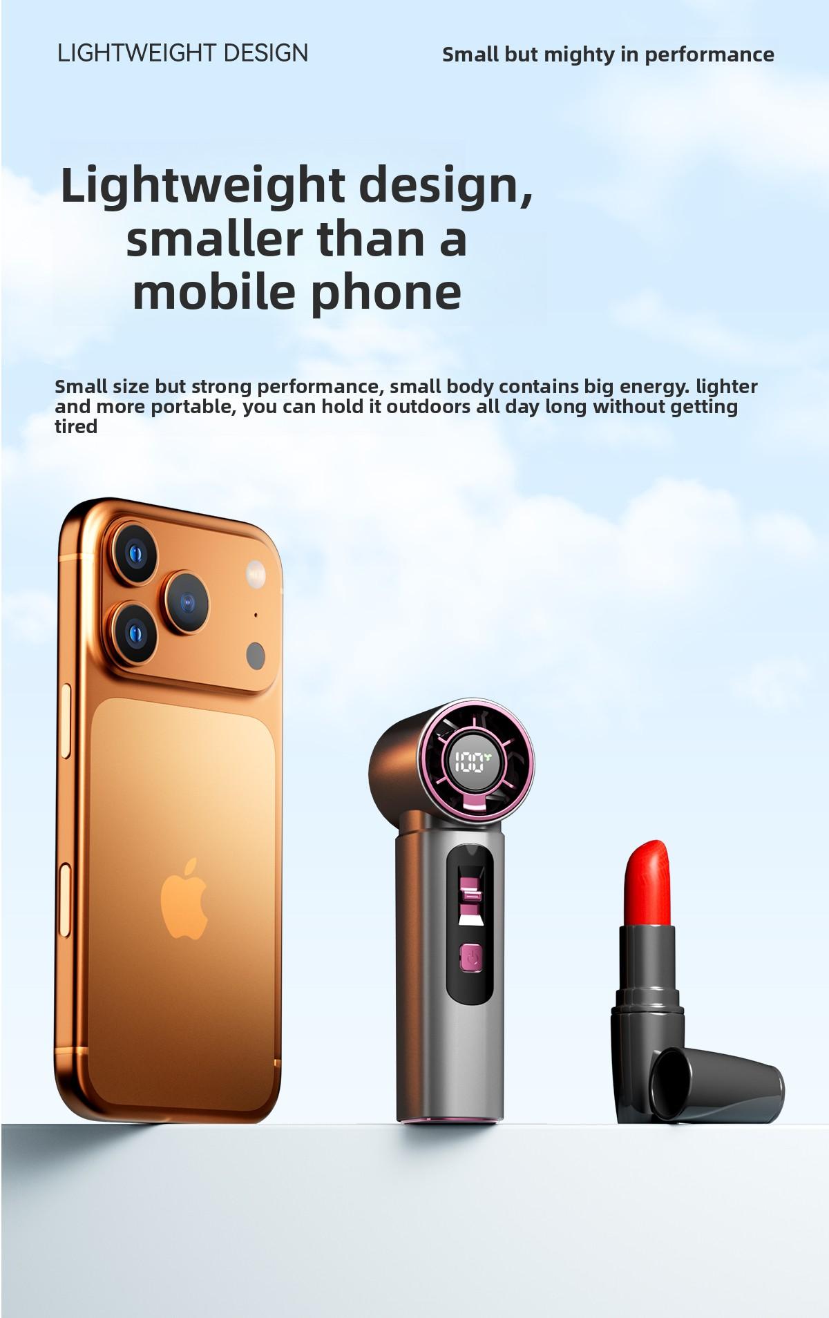 Kipas Pendingin, Kipas Genggam Mini Bergaya, Kecepatan Angin Ekstra Tinggi dengan 100 Pengaturan Kecepatan, Kipas Turbin Portabel untuk Luar Ruangan