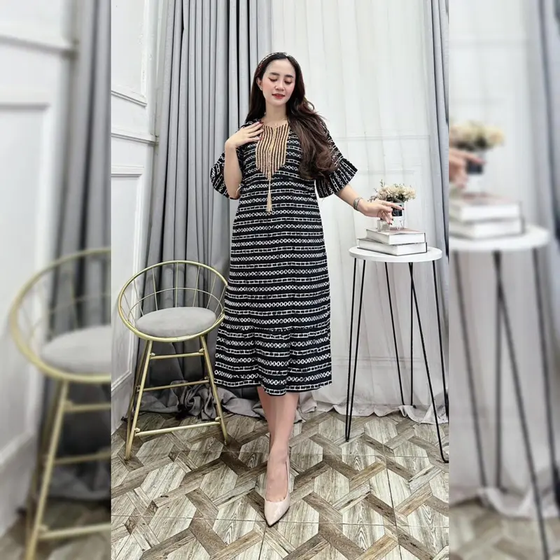 Daster Wanita Sultan Terbaru 2024 Renda Warna Hitam Motif Salur Rayon Busui Resleting Motif Kekinian Murah Lengan Pendek Nyaman Batik Santai 5