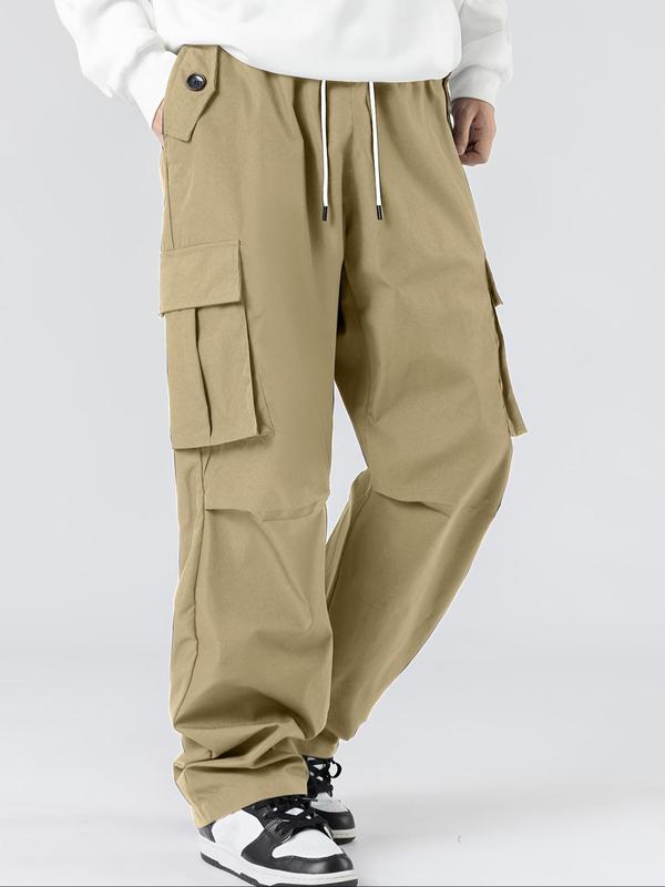 Men's Solid Flap Pocket Cargo Pants, Regular Fit Casual Fashion Trousers for Daily Wear, Men's Bottoms for All Seasons 4
