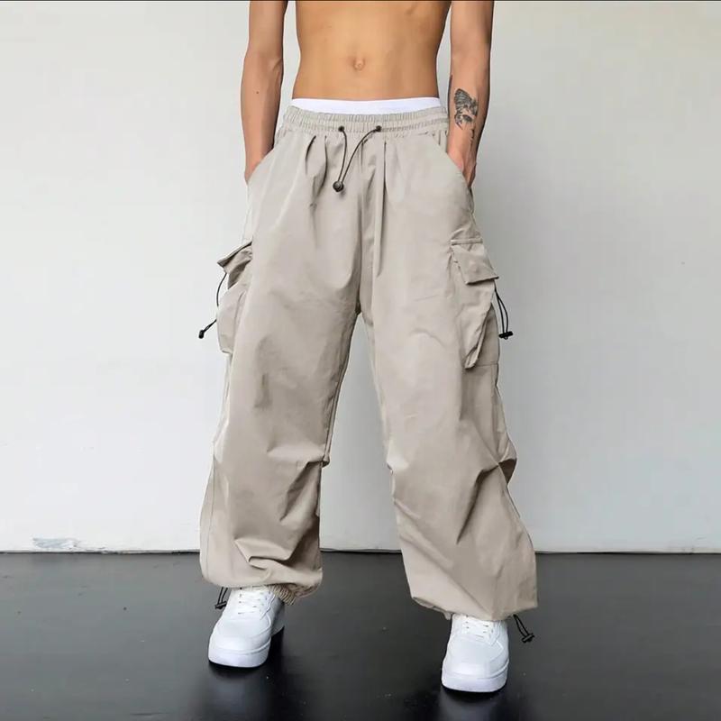 Product Introduction of 2024 Summer New Quick-Drying Overalls Men's American Parachute Pants High Waist Wide Leg Leisure Track Pants 4