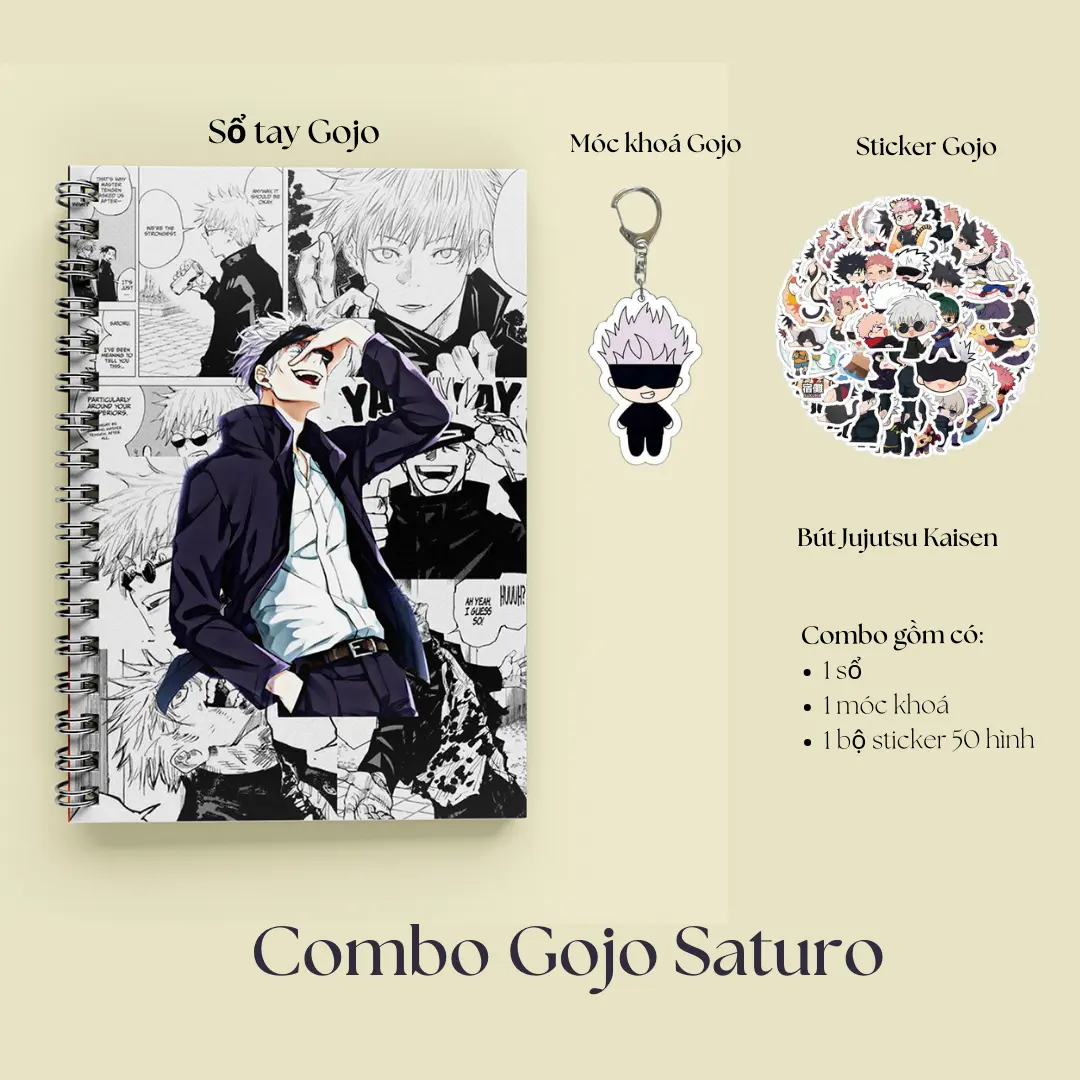 Combo Sổ Tay Gojo Jujutsu Kaisen Satoru Gojo Chú Thuật Hồi Chiến Siêu Ngầu Manga Aisobook - COMBOGJ