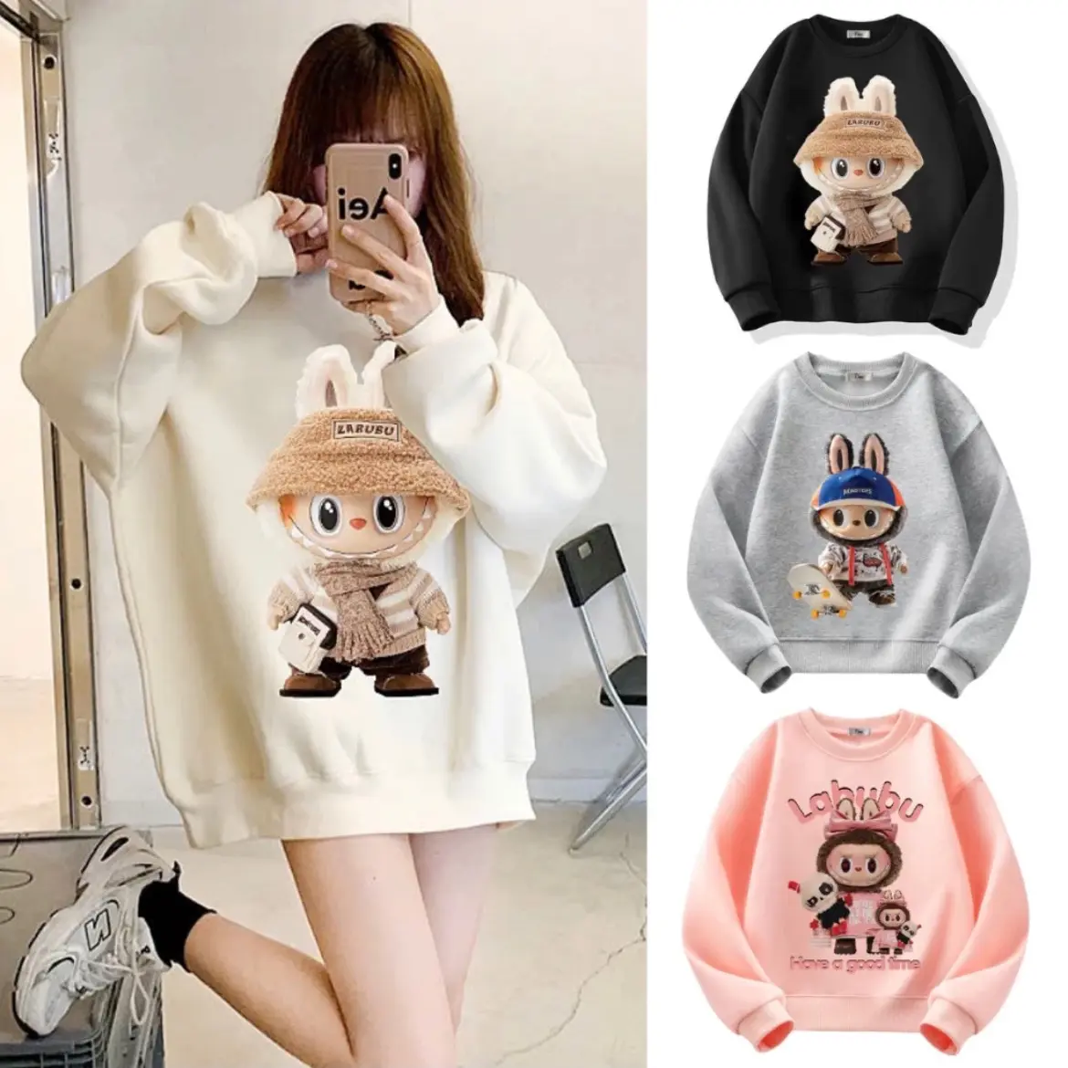 Áo sweater nữ . Hình in nhiệt labubu . Áo chất nỉ bông dày dặn cực kì ấm.