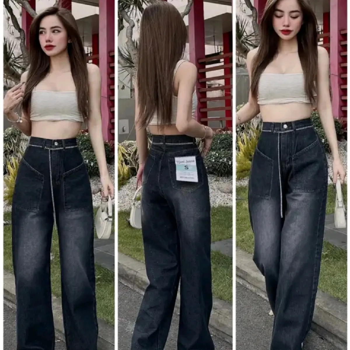 Quần Jean kèm đai xích nhỏ H2D