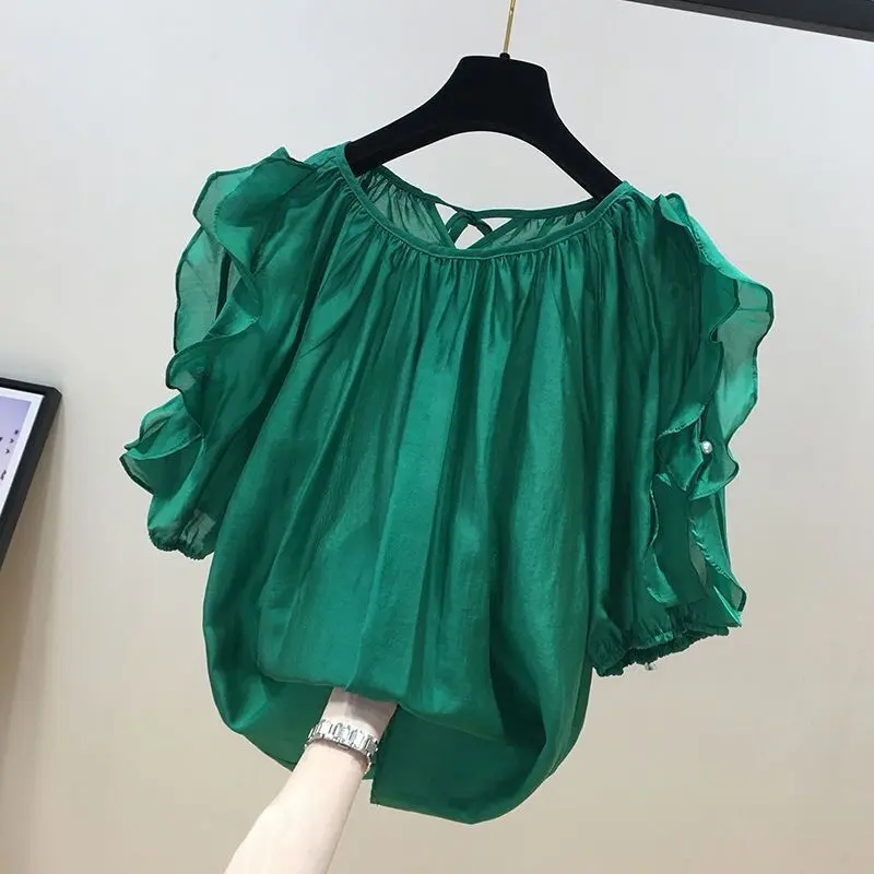 Áo Thun Voan Phong Cách Phương Tây Ngọt Ngào Và Trẻ Trung, Áo Nữ Mùa Hè, Thích Hợp Cho Cô Gái Béo, Thời Trang Thanh Lịch, Dễ Phối Đồ Áo ngắn Tay Hàng Mới Về Năm 2024