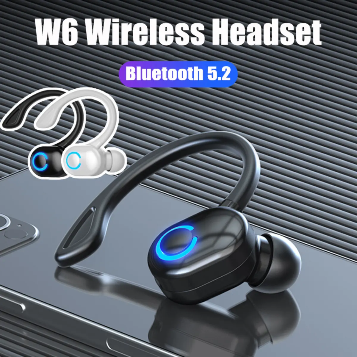 Tai nghe Bluetooth không dây W6, tai nghe thể thao, chạy bộ, đạp xe, tai nghe một tai, âm thanh nổi HiFi, giảm tiếng ồn, tai nghe nhạc