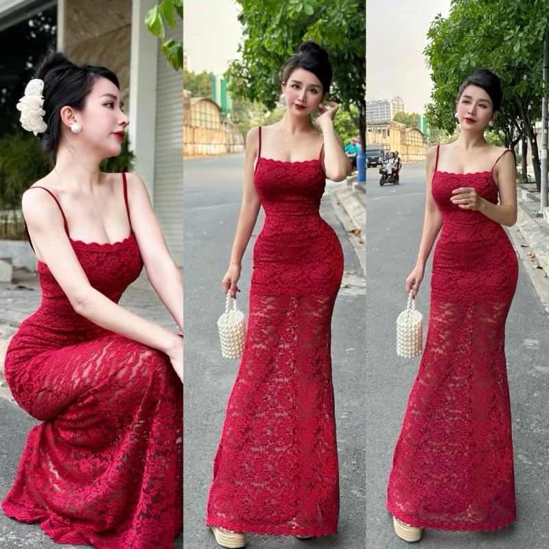  Đầm body cúp ren đuôi siêu xinh có sẵn mút chất ren hoa nổi cao cấp co dãn thoải mãi ôm fix dáng đẹp mê. Đầm may 2 lớp dày dặn. Dáng đầm rất dài trùm gót tạo hiệu ứng chân dài miên man. Đi chơi hay đi tiệc đi du lịch đều rất xinh ạ Đen Trắng Đỏ đô đậm 