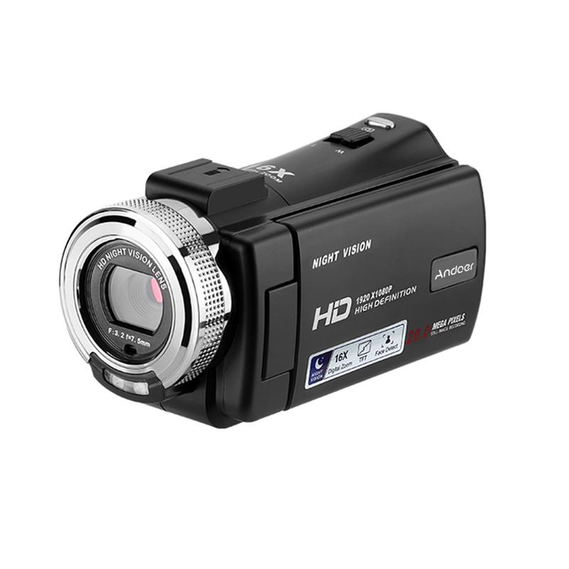 Andoer V12 1080P Full HD 16X Digital Zoom Recording Video Camera Portable Camcorder with 3.0 Inch Rotatable LCD Screen Max. 30 Mega Pixels Support Night Vision Face Detection Face Beautification 5