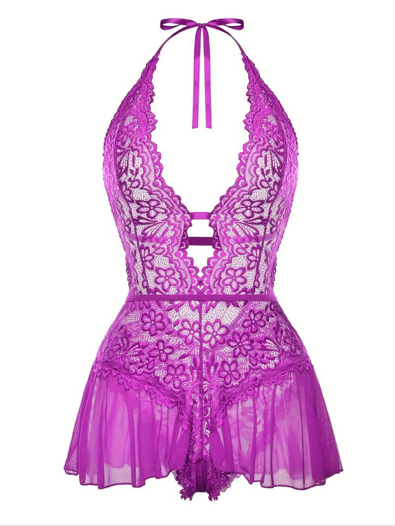 Product Introduction of Women's Solid Floral Lace Backless Sexy Lingerie Bodysuit, Naughty Lingerie, Elegant Sexy Cut Out Tie Back Lingerie Bodysuit for All Seasons, Women's Sexy Underwear for Daily Wear 16
