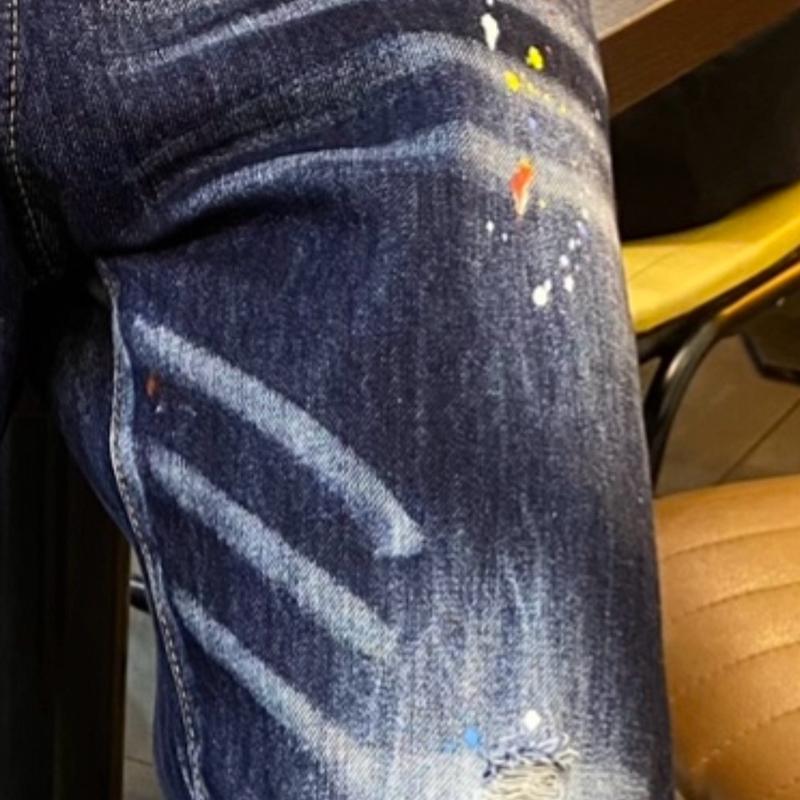 Quần suông nam túi thêu lá cỏ màu xanh rách vẩy sơn Menswear 3