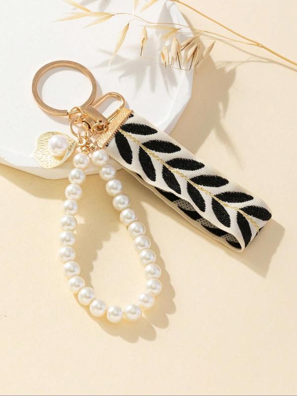 Faux Pearl Decorated Leaf Design Keychain, Elegant Keychain for Women & Girls, Fashion Accessories for Daily Use, Trendy All-match & Exquisite Keychain for Birthday Gift, Gifts for Her 3