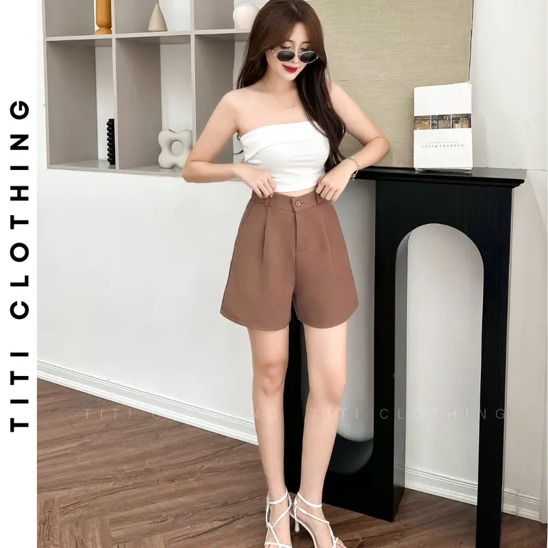 Quần short đùi nữ ống rộng lưng cao chất liệu cao cấp form siêu xinh - S01 4