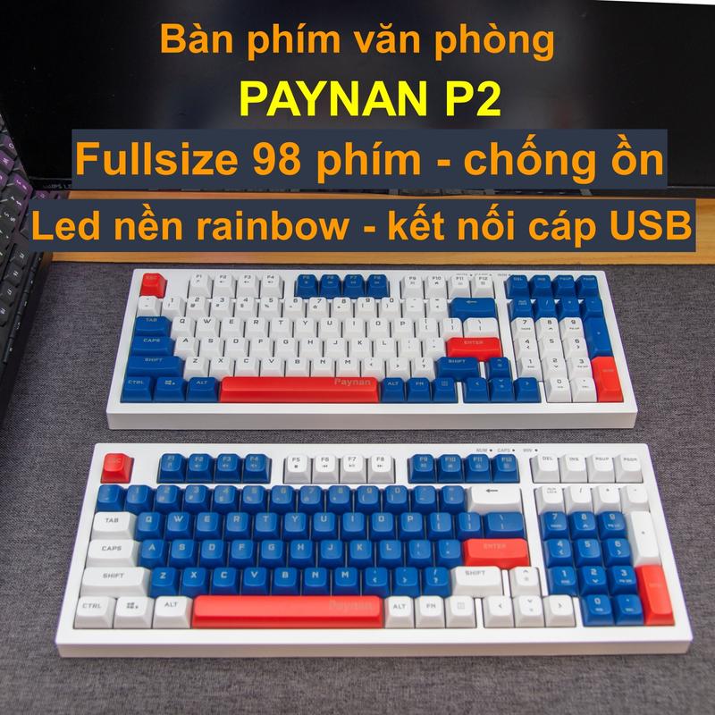 Bàn phím văn phòng P2 Paynan chống ồn kết nối cáp rời type C thiết kế 98 phím đèn led Rainbow keycap 3 màu năng động