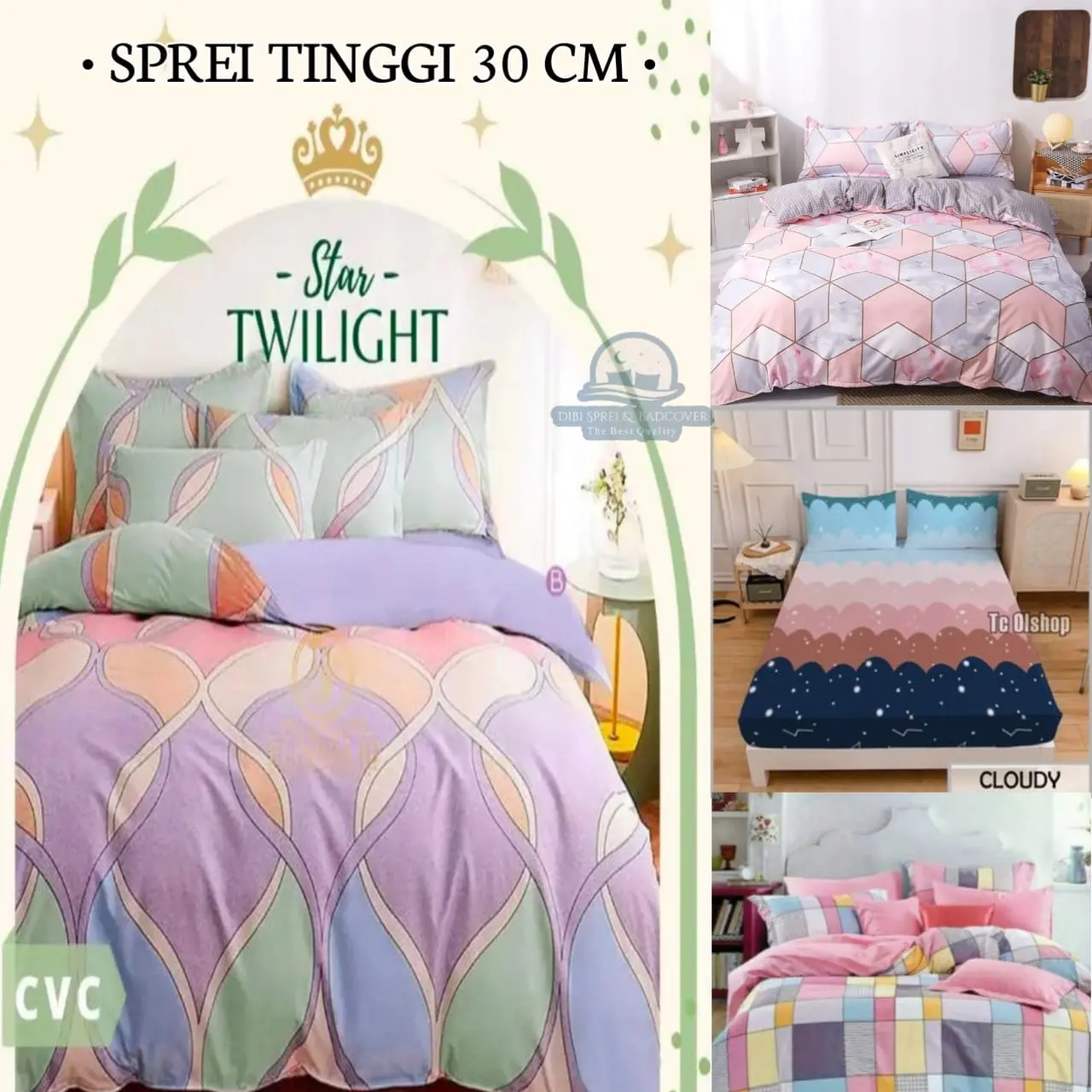 SPREI AESTHETIC TINGGI 30 CM BAHAN KATUN LEMBUT TIDAK BERBULU DAN ANTI LUNTUR KING SIZE 180 X 200