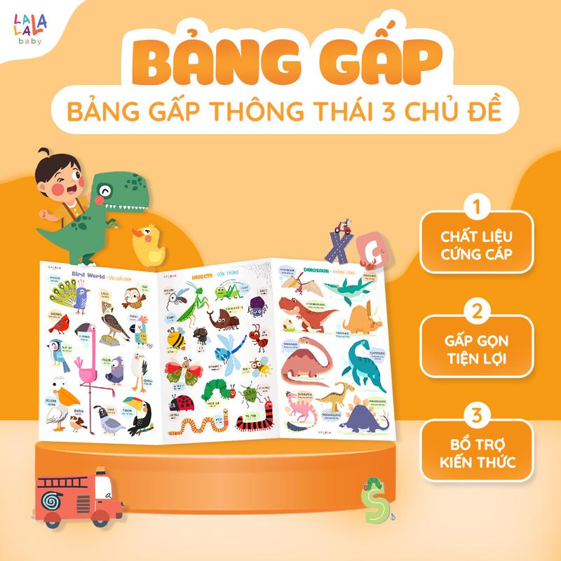 Bảng giáo dục chữ cái bảng gấp thông thái 3 chủ đề song ngữ Anh Việt giúp bé phát triển trí tuệ kích thước lớn Lalala baby đồ chơi nhiều chủ đề