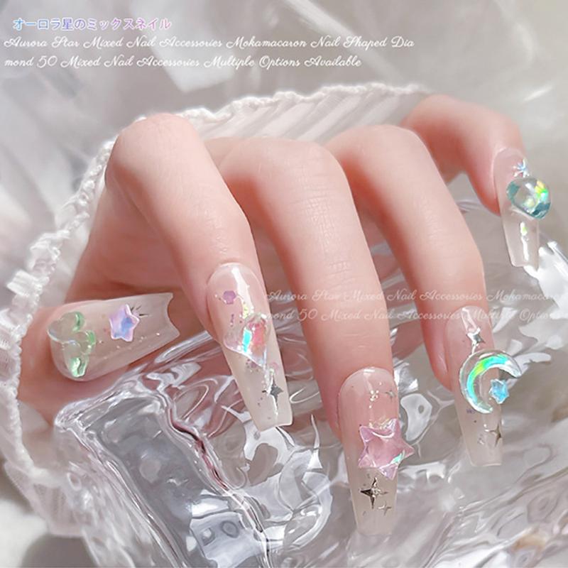Trang Sức Resin Màu Ma Thuật Cực Quang Nghệ Thuật Làm Móng, Đáy Phẳng, Mặt Trăng Băng Trong Suốt, Bướm Hình Trái Tim, Khoan, Đồ Trang Trí Móng Tay, 50 Cái 3