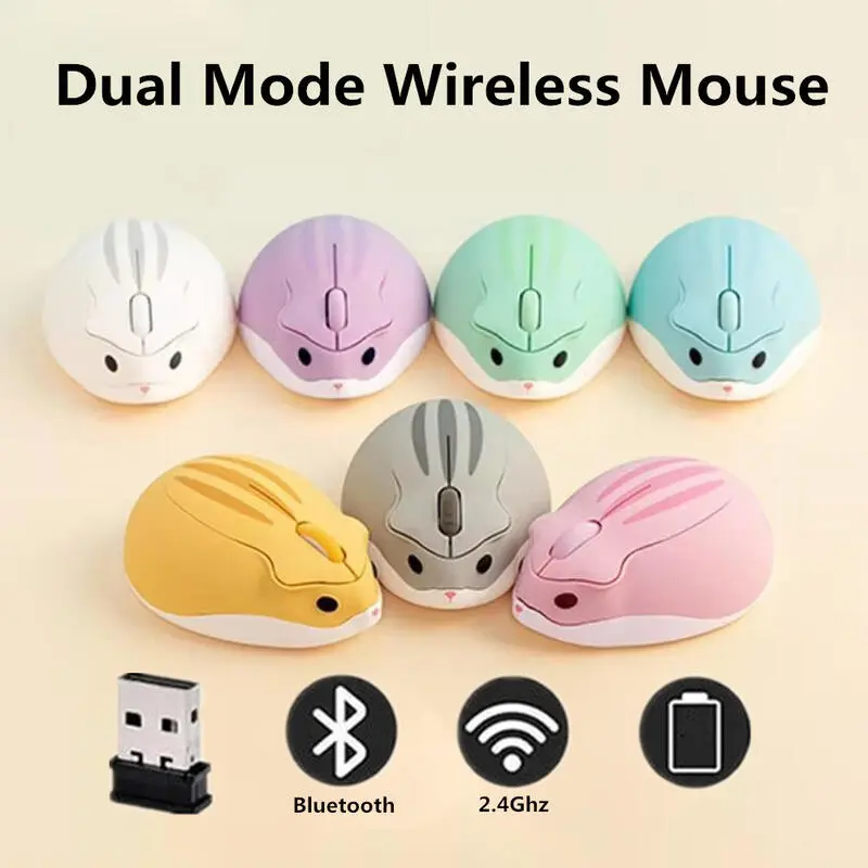 Wireless Computer Mouse Bluetooth 2.4GHz Dual Mode Cute Cartoon Creative Hamster Mice Silent Ergonomic USB Optical Gaming Mouse Mute For Laptop PC Office Notebook